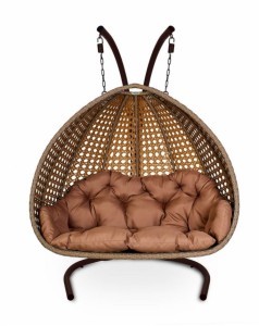 Подвесное кресло LUCCA GRANDE двухместное светло коричневое из искусственного ротанга