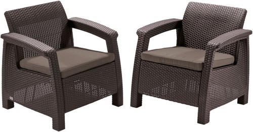 Кресла КОРФУ ДУО (Corfu duo) RF 2шт. коричневые из пластика под фактуру искусственного ротанга