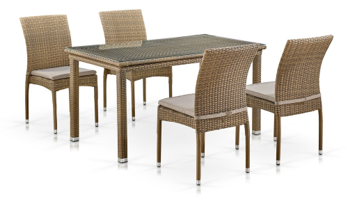 Комплект мебели серии SANTARA (Сантара) T256B/Y380B со столом 140х80 на 4 персоны светло коричневого цвета из плетеного искусственного ротанга