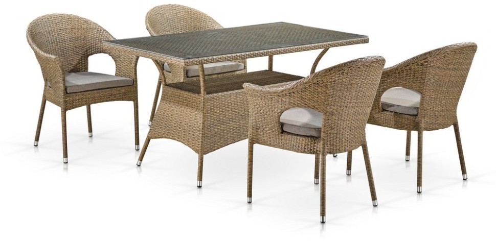 Комплект мебели серии SIENA (Сиена) T198B/Y97B-W56 со столом 140х80 на 4 персоны светло коричневого цвета из плетеного искусственного ротанга