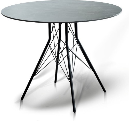 Обеденная группа серии БОРДО на 4 персоны со столом D90 серого цвета из металла и веревочной нити