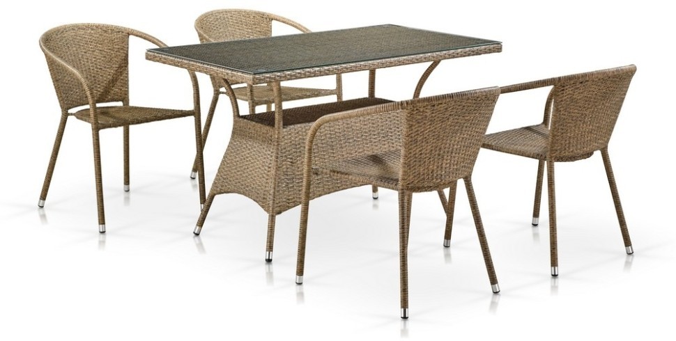 Комплект мебели SIENA (Сиена) T198D/Y137B светло коричневый со столом 130х70 на 4 персоны из искусственного ротанга