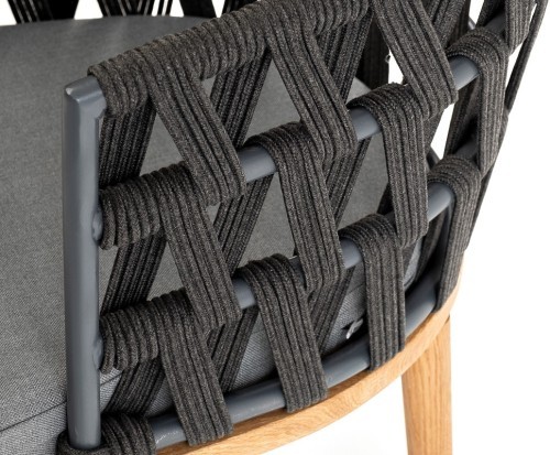 Диего стул плетеный из роупа, основание дуб, каркас из стали темно-серый (RAL7024) муар, роуп темно-серый круглый, ткань серая