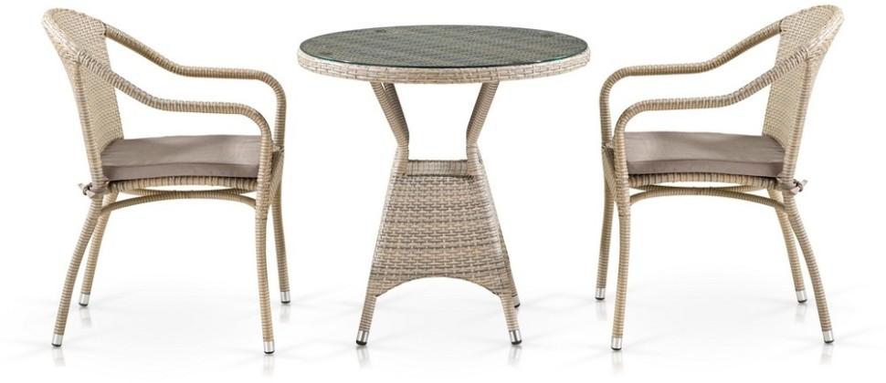 Комплект мебели серии VENTURA LATTE (Вентура) T705ANT/Y480C со столом D75 на 2 персоны латте цвет из плетеного искусственного ротанга