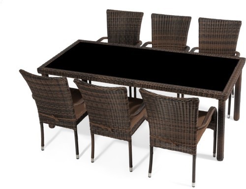 Обеденная группа ЛИОН коричневая со столом 200х90 на 6 персон из искусственного ротанга
