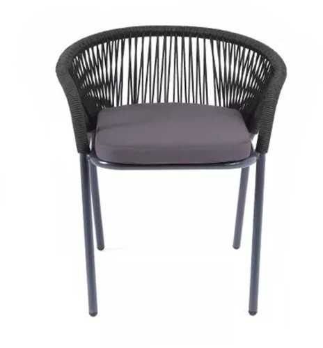 Женева стул плетеный из роупа, каркас алюминий темно-серый (RAL7024) шагрень, роуп темно-серый круглый, ткань темно-серая