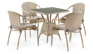 Комплект мебели серии VENTURA LATTE (Вентура) T706/Y480C со столом 70х70 на 4 персоны латте цвет из плетеного искусственного ротанга