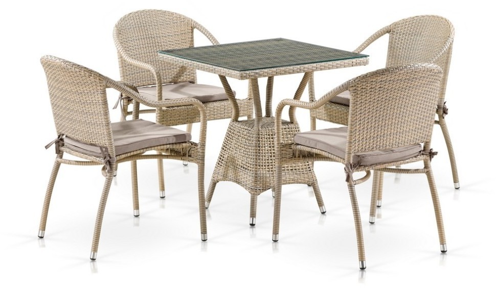 Комплект мебели VENTURA (Вентура) T706/Y480C со столом 70х70 на 4 персоны латте из искусственного ротанга