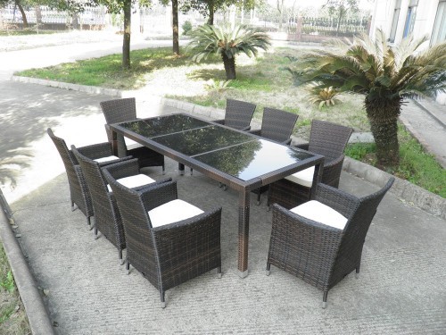 Комплект мебели серии САНЗЕНИ-190 KM-1312 (коричневый) обеденная группа на 8 персон из плетеного искусственного ротанга