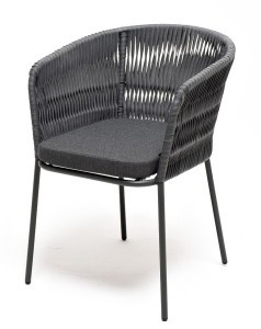 Бордо стул плетеный из роупа, каркас алюминий темно-серый (RAL7024) муар, роуп серый 15мм, ткань темно-серая 027