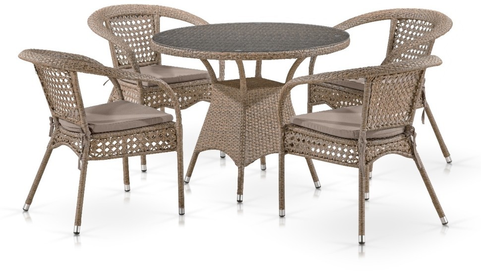 Комплект мебели SIENA (Сиена) T220CT/Y32B на 4 персоны со столом D96 светло коричневый из искусственного ротанга
