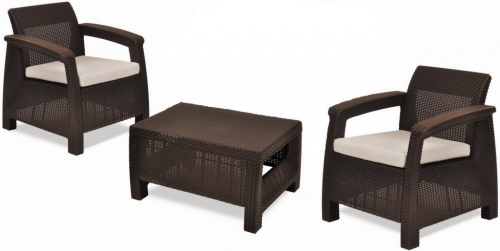 Комплект мебели КОРФУ ВИКЕНД (Corfu weekend) RF коричневый балконный из пластика под фактуру искусственного ротанга