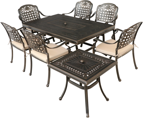 Обеденная зона серии PITA (Пита) со столом 150х95 на 6 персон коричневого цвета из алюминия