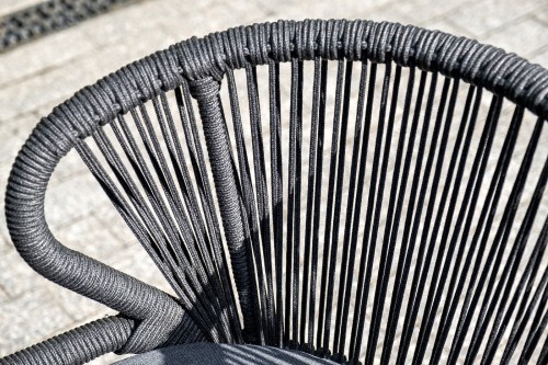 Милан стул плетеный из роупа, каркас алюминий темно-серый (RAL7024) шагрень, роуп темно-серый круглый, ткань темно-серая 019