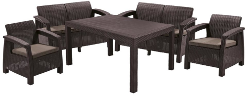 Комплект мебели КОРФУ ФИЕСТА (Corfu Fiesta) RF коричневый с двумя двухместными диванами и креслами из пластика под фактуру ротанга