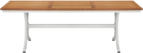Обеденная зона серии SILENA (Силена) со столом 240х90 на 8 персон бело-серого цвета из алюминия и дерева ироко