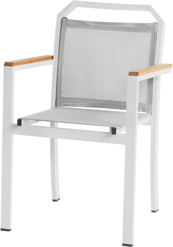 Обеденная зона серии SILENA (Силена) со столом 240х90 на 8 персон бело-серого цвета из алюминия и дерева ироко