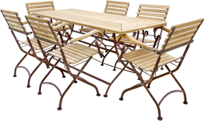 Обеденная зона серии TUYA (Туя) со столом 180х70 на 6 персон коричневого цвета из стали и дерева тика