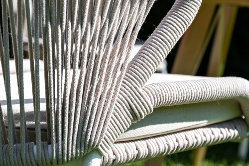 Милан стул плетеный из роупа, каркас алюминий белый шагрень, роуп бежевый круглый, ткань бежевая