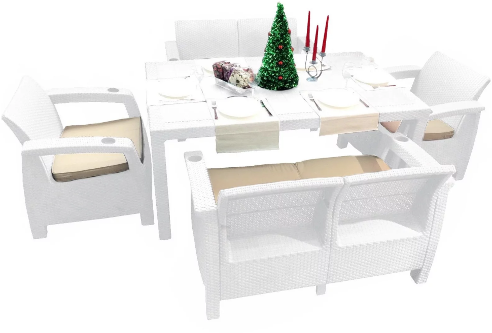 Комплект мебели YALTA FAMILY SET (Ялта) белый из пластика под искусственный ротанг