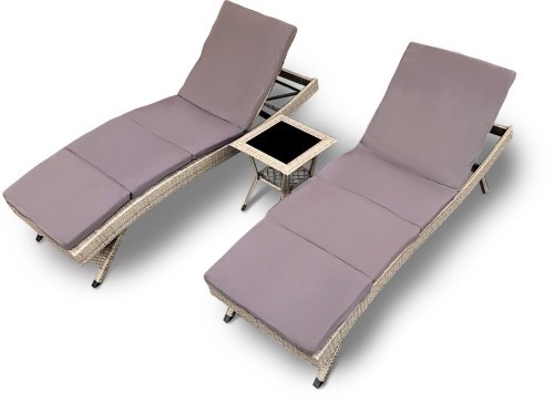 Комплект мебели КАПРИ бежевый 2 шезлонга с матрасом и столиком из иск. ротанга