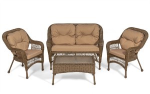 Комплект мебели MEDISON PREMIUM (Мэдисон) диван, 2 кресла, столик на 4 персоны светло коричневый из искусственного ротанга