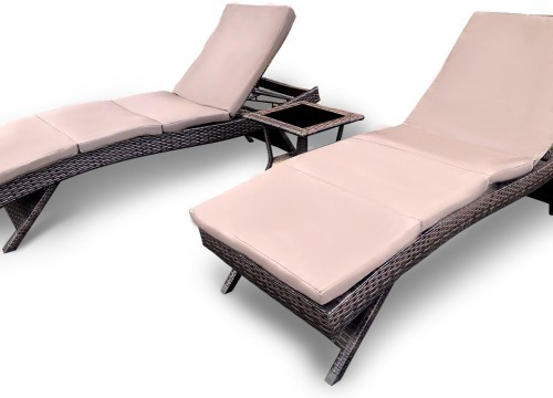 Комплект мебели КАПРИ коричневый 2 шезлонга с матрасом и столиком из иск. ротанга