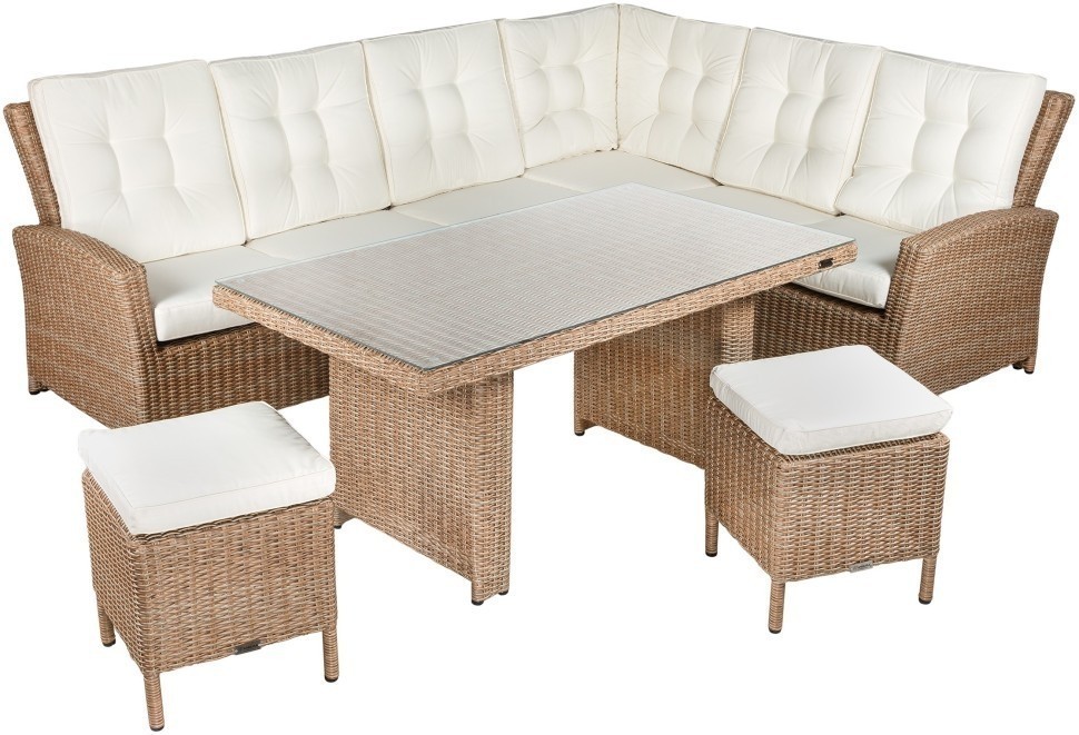 Комплект мебели угловой ORLANDO (Орландо) со столом 140х80 на 7 персон соломенный из искусственного ротанга