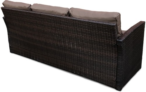 Обеденная группа ЛАГУНА коричневая на 6 персон со столом 200х90 с двумя диванами из искусственного ротанга