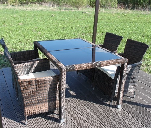 Комплект мебели серии САНЗЕНИ-130 KM-1302 (коричневый) обеденная группа на 4 персоны из плетеного искусственного ротанга