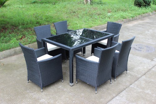 Комплект мебели серии САНЗЕНИ-130 KM-1302 (черная) обеденная группа на 6 персон из плетеного искусственного ротанга