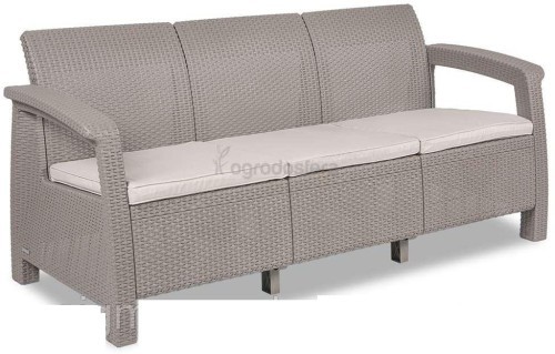Комплект мебели КОРФУ ТРИПЛ БИГ СЕТ (Corfu big triple set) RF цвет капучино с трехместным диваном из пластика под фактуру ротанга