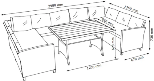 Угловой комплект мебели ДЖУДИ AFM-370B со столом 120х82 на 9-10 персон бежевый из искусственного ротанга
