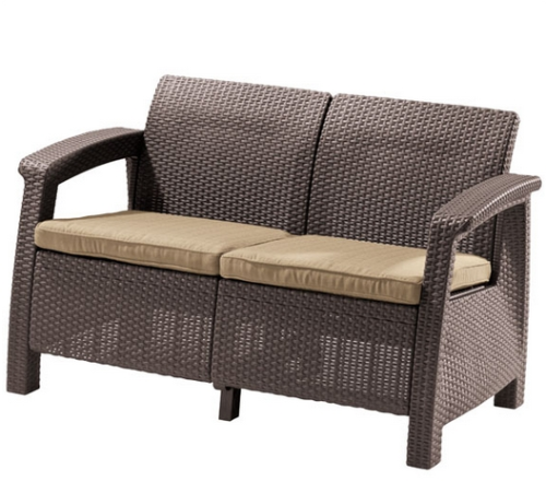 Комплект мебели КОРФУ РЕЛАКС (Corfu Relax) коричневый с угловым и двухместным диваном из пластика под фактуру искусственного ротанга