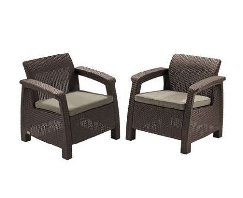 Комплект мебели КОРФУ РЕЛАКС (Corfu Relax) коричневый с угловым диваном и креслами из пластика под фактуру искусственного ротанга