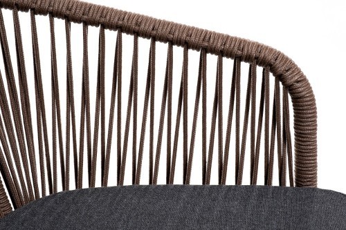 Марсель стул барный плетеный из роупа, каркас из стали коричневый (RAL8016) муар, роуп коричневый круглый, ткань темно-серая