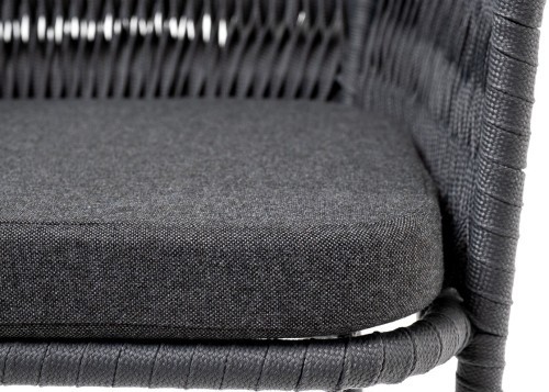 Бордо стул барный плетеный из роупа (колос), каркас из стали серый (RAL7022) муар, роуп серый 15мм, ткань темно-серая 019