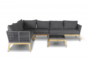 Комплект мебели БАРСЕЛОНА угловой на 6 персон со столом 140х80 серый из массива акации и роупа