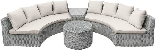 Лаунж зона серии PANO (Пано) с полукруглыми диванами серого цвета из плетеного искусственного ротанга
