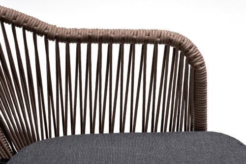Лион стул плетеный из роупа, каркас из стали серый (RAL7022) шагрень, роуп коричневый круглый, ткань темно-серая