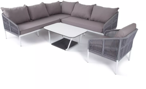 Комплект мебели угловой серии КАННЫ светло серый на 5 персон из алюминия и роупа