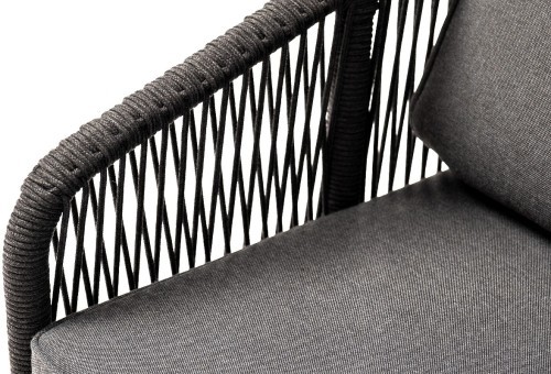 Канны кресло плетеное из роупа, основание дуб, роуп темно-серый круглый, ткань темно-серая 019