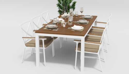 Стол обеденный GARDENINI BELLA (Бэлла) размером 200х100 цвет белый из алюминия и тика