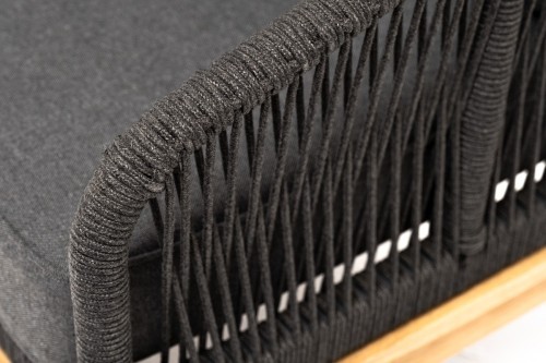 Канны диван 2-местный плетеный из роупа, основание дуб, роуп темно-серый круглый, ткань темно-серая 019
