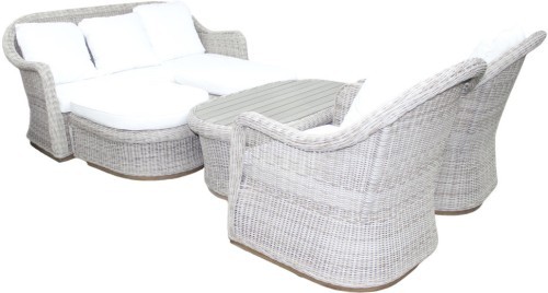 Лаунж зона серии YUHANG на 5 персоны с трехместным диваном серого цвета из плетеного искусственного ротанга