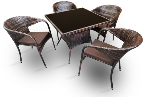 Обеденная группа РИМИНИ-ГРЕЦИЯ на 4 персоны со столом 90х90 коричневая из искусственного ротанга
