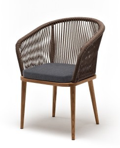 Марсель стул плетеный из роупа, основание дуб, роуп коричневый круглый, ткань темно-серая 019