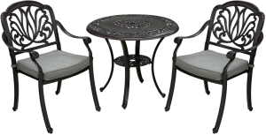 Обеденная группа серии FELICIA (Фелиция) на 2 персоны со столом D80 темно-коричневого цвета из литого алюминия