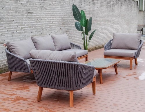 Комплект мебели серии VELVET (Вельвет) на 5 персон из плетеного искусственного ротанга и тикового дерева