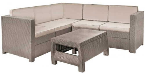 Комплект мебели PROVENCE SET (Прованс Сет) с угловым диваном капучино пластиковый под фактуру ротанга